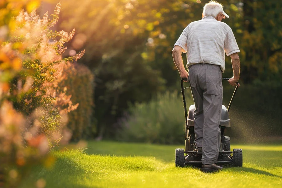 self-propelled electric lawn mower with battery and charger